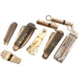 Two British army knives, also an Air Ministry whistle and two other whistles, a blood letting