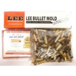 .44-40 tools and components, to include a Lee three die set, with shell holders, a Lee .429 200