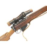 Deactivated Lee Enfield .303 No.4 bolt action rifle, made up to be a sniper rifle, serial number