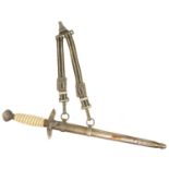 German Third Reich Luftwaffe dagger and scabbard, no maker mark, with simulated ivory grip, fitted