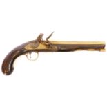 Ketland and Co. 28 bore flintlock pistol, 8.5inch brass octagonal barrel with Birmingham proof