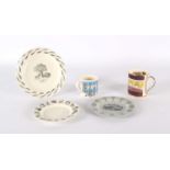 Eric Ravilious for Wedgwood, England "Garden" Plate, Two Saucers and Two Later Mugs