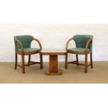 Hamptons of Pall Mall, London Pair of Art Deco Walnut Tub Chairs with Octagonal Occasional Table