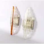 Pair of Italian Modernist 'Linea' Type Stacked and Frosted Glass Wall Lights In the Style of Albano