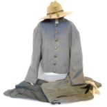 American Civil War CSA reenactor's uniform, with a hat, a jacket size 48, trousers size 38 and