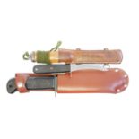 Three airboure knives, to include an RAF survival knife and scabbard, with broad arrow 1988 marked