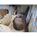 Three tapestry pictures, together with various baskets etc