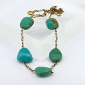 A fine turquoise, pearl and gold set necklace, approx 12.4g.