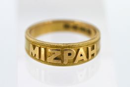 A Mizpah band ring, set in 18ct yellow gold, approx 5g, size N.
