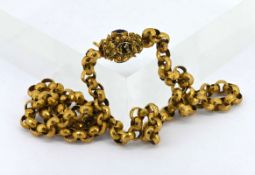 A Georgian gold link necklace, set with gold and amethyst clasp (one stone missing), length 44cm,