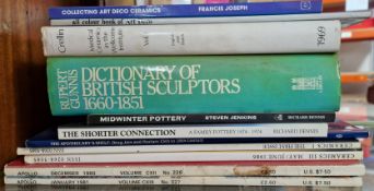A collection of reference books on various pottery, sculptors, Art Deco, auction catalogues, etc.