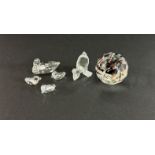 Swarovski Crystal Glass, set of four ducks, Gosling Harry and a SCS paper weight, all boxed.