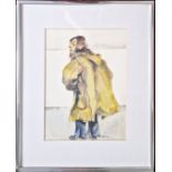Robert Lenkiewicz (1941-2002), watercolour of a man in yellow raincoat, Project 1: Vagrancy