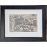 Robert Lenkiewicz (1941-2002), pencil sketch 'Dishevelled Beds on Floor'