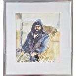 Robert Lenkiewicz (1941-2002), watercolour of hooded man in chair, Project 1: Vagrancy