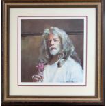 Robert Lenkiewicz (1941-2002), limited edition print, 'Self Portrait Holding Rose - 1998'