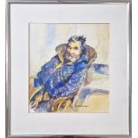 Robert Lenkiewicz (1941-2002), watercolour of man in blue quilt jacket, Project 1: Vagrancy
