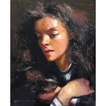 Robert Lenkiewicz (1941-2002), oil on board, 'Anna with Striped Jumper at House'