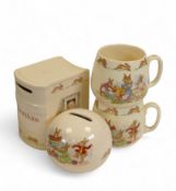 Royal Doulton Bunnykins to include two moneybox's and two teacups. (4)
