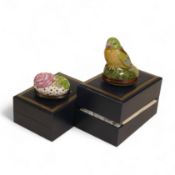 Two Halcyon Days Bonbonnieres to feature designs 'Greenfinch', ' Floral Pink Rose' largest 7cm