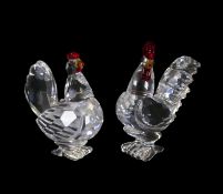Swarovski Crystal Cockerel (rooster) (247759) with red comb and throat, and Hen (608721) with red