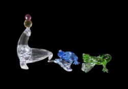 Swarovski Animals to include:- 2009 Dart Frog in blue crystal on a clear leaf (955439) designer