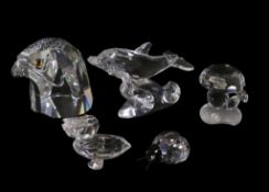 Swarovski selection Clear Crystal animals to include:-Falcons Head (013829) retired in 1991, Baby