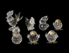Swarovski Crystal mini Chicks with metal beaks (014824), Hen mini (010030), Cockerel mini (014497)