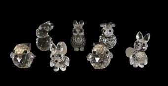 Swarovski Crystal Fox running (0114956), Fox sitting (014955), two mini Chick's with metal beak (