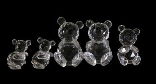 Swarovski Three Clear Crystal Sitting Teddy Bears with black crystal eyes, various sizes together