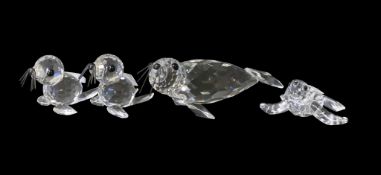 Swarovski Crystal Seal with black whiskers (012261), by Max Shreck, two mini Seal's with black