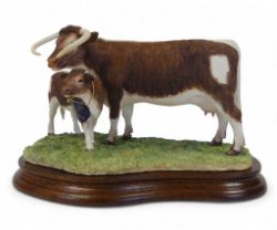 Border Fine Arts Longhorn Cow and Calf, model no.B0993 by Ray Ayres, limited edition no.155 of