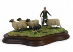 Border Fine Arts Farmer with Border Collie rounding up Sheep, by Ray Ayres, limited edition no.798