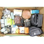 A collection of camera equipment to include Chinon CM-4s 35mm film camera with lens, Samsung 34x