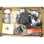 Canon EOS 300D 18-55mm SLR digital camera, Olympus 135mm lens, Vivitar 283 flash unit and Canon