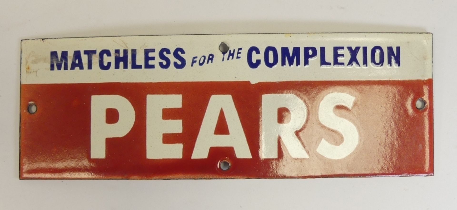 Enamel 'Pears' advertising sign. (H: 10cm x L: 30.5cm)