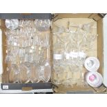 Clear Crystal glass wine goblets, wine glasses, tumblers, bottles, glass tea cups and saucers and