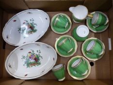 Near-complete Copeland Spode green and gold on white coffee set (1 saucer absent), together with two