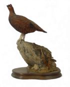 Wildtrack Sculptures, red grouse on a rock, by A.B. Hayman, limited edition no.430 of 750. (H:
