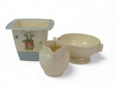 Wedgwood Queen's Ware 'Edme' footed Bowl & Jug together with Sarah's Garden Rimmed Plant Pot.