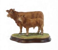 Border Fine Arts Limousin Cow and calf, model no.B0657 by Jack Crewdson, limited edition no.270 of