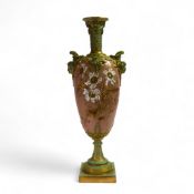 Royal Worcester large two handled vase, heavily gilded & enamelled decoration with flowers and