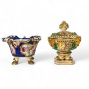 19th century potpourri floral bowl & cover and another floral potpourri dish, height of tallest