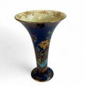 Carlton Ware trumpet shaped vase, gilded and enamelled decoration in the Rockery & Pheasant