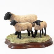 Border Fine Arts 'Suffolk Ewe and Lambs', model no.B0778 by Jack Crewdson, limited edition no.96