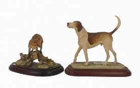 Border Fine Arts Foxhound together with Fox and Rabbit on a Log, by Mairi Laing, 1978. (2)