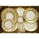 De Lamerie Fine Bone China, a selection of heavily gilt decorated items to include plates, bowls,