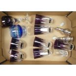 De Lamerie, purple Crystal glass to include wine goblets, tumblers, blue Brandy glass, clear shot