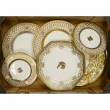 De Lamerie Fine Bone China, a selection of heavily gilt decorated plates in varied designs. Made