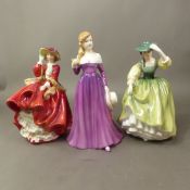Royal Doulton lady figurines, Buttercup HN2309 (2nd), Top o' the Hill HN1834 (2nd) and 1st quality